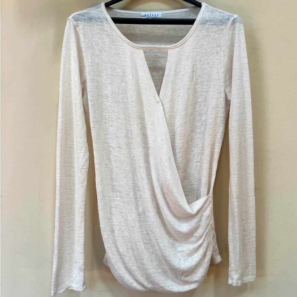 Anthropology Velvet by Graham & Spencer, cream colored wrap front top very soft